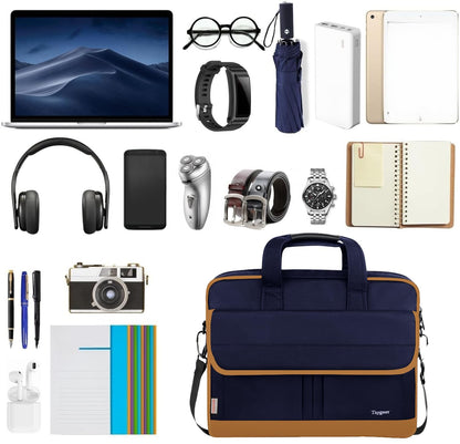 Taygeer Briefcases for Men, Water Resistant Laptop Bag 15.6 Inch for Business, Travel Office Crossbody Carry On Laptop Carrying Case, Messenger Shoulder Bag Fit 15.6 Inch Notebook/Computer, Blue Brown