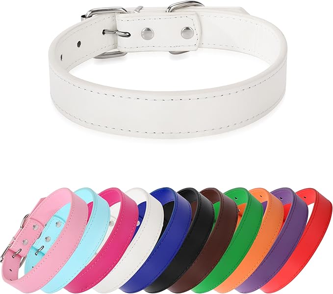White Soft Leather Dog Collar for Small,Medium, Large Dog, Comfortable and Adjustable (Wide: 0.95'' for Dog's Neck: 13''~18'', White, L)