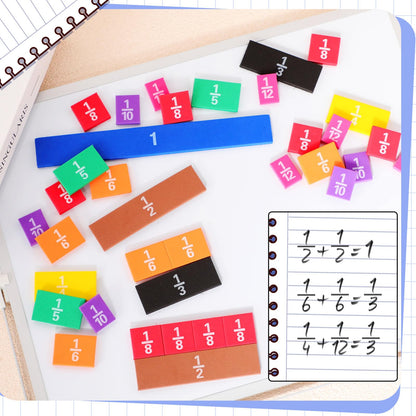 Sayglossy 12 Sets Fraction Set for Math Classroom Fractions Manipulatives Math Manipulatives for Home School Supplies (Tiles)
