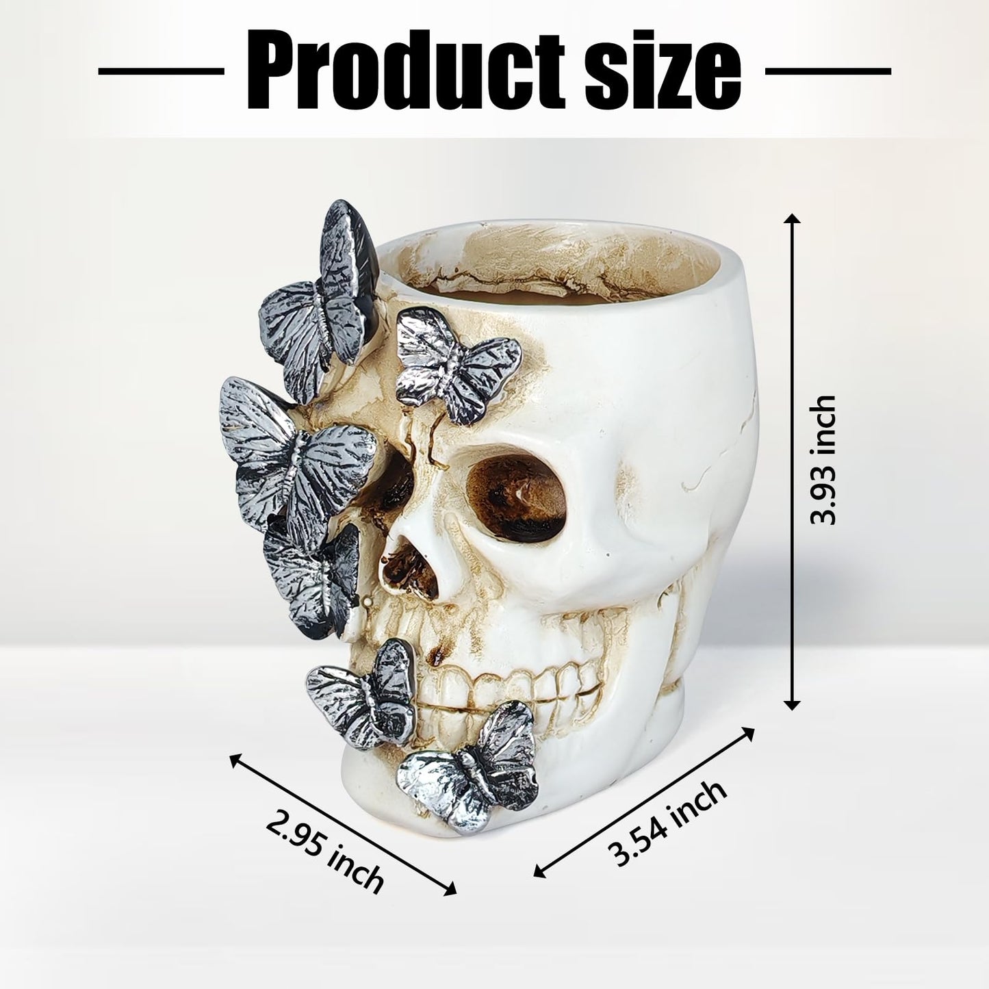 DAECHAO Skull Pen Holder Desk Organizer, Halloween Decor Skull Pencil Cup for Office Home School, Compact Gothic Desk Accessories Gift for Skull Lovers