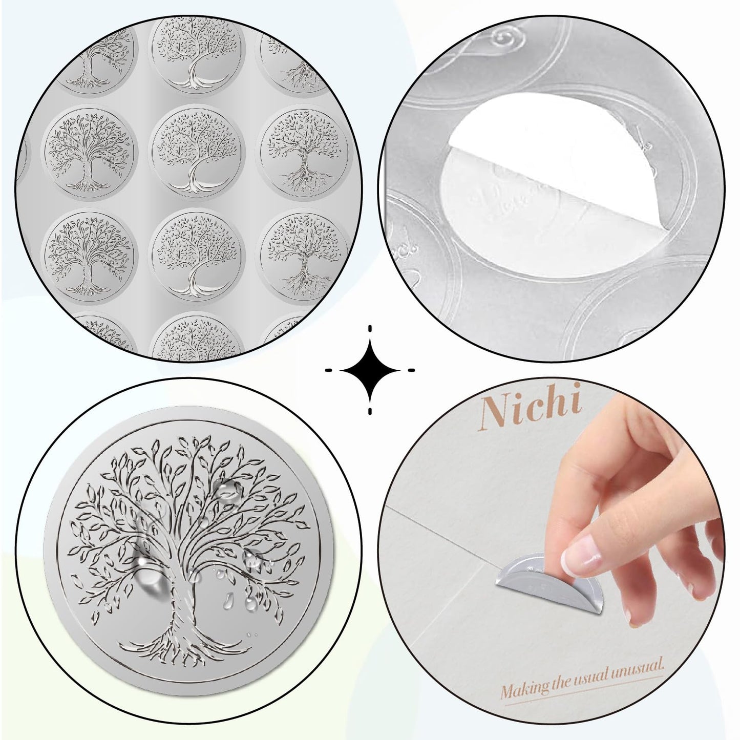 CRASPIRE 600Pcs Tree of Life Silver Foil Envelopes Stickers 1.5" 5 Style Embossed Certificate Seals Self Adhesive Sticker Decor Labels for Award Office Wedding Invitation Graduation Gift Packing