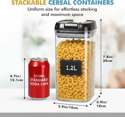 Shazo Airtight Food Storage Containers with Lids - 6 PC BPA Free Clear Plastic Cereal Containers with Easy Lock Lids for Kitchen and Pantry Organization for Snacks and Pasta - 1.2L