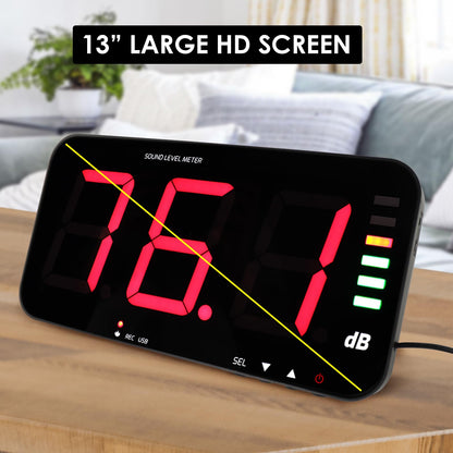 Decibel Meter Recorder 13 Inches Sound Level Meter, Wall Mount Noise Meter for Classroom Sound Meter with 16.4ft Sensor, Buzzer Alarm and Unlimited Data Logging, Noise Meter Decibel for Studio, Home