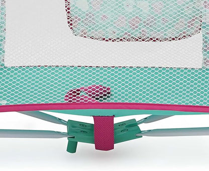 509 Crew: Mint Heart - Dream n' Fun Doll Play Yard - Pink & Green, Portable Sleep Crib, Storage Pockets, Toys-Dolls-Stuffed Animals Accessory, Kids 3+