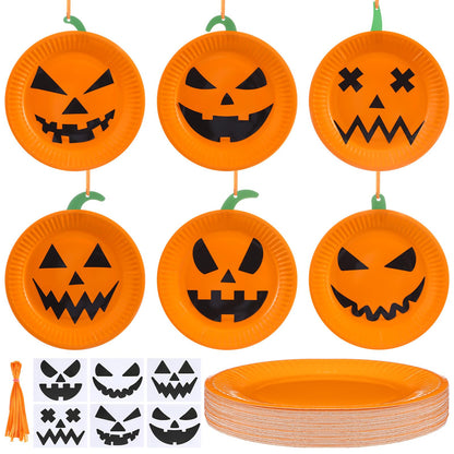 Engrowtic 24 Sets Halloween Jack O Lantern Crafts Paper Plate Pumpkin Craft Kits Make Your Own Jack O Lantern Pumpkin Spooky Hanging Craft Ornaments for Halloween DIY Trick or Treating Activities