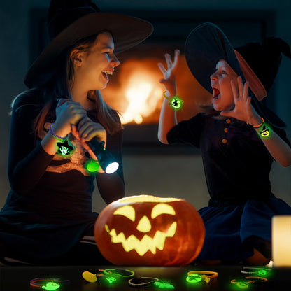OuMuaMua Kids Halloween Party Favors Zipper Bracelets, 28 Pack Glow in the Dark Halloween Zipper Wristbands for Kids Gifts, Giveaways,Goodie Bag Fillers