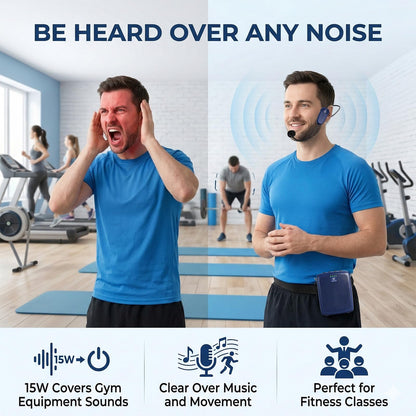 WinBridge Wireless Voice Amplifier - 15W Bluetooth PA System for Teaching, Tour Guiding, Business Meetings, Conference Training, 12-15H Battery, Portable Microphone with Speaker Sound System Blue