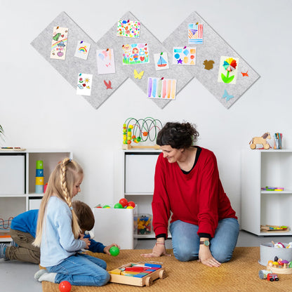 ANLIOTE 6 Pack Cork Board Felt Bulletin Board with 60 Push Pins, 1/2" Thick Pinboard Square Tiles for Wall Organizer - Home Office Classroom Decor, Photo Display, Memo Board (11.8"x11.8"- Light Grey)
