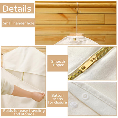 Sotiff Cotton Dress Garment Bags for Long Gowns Long Dress Travel Breathable Foldable Storage Bag Dust Proof(White,70 x 23.6 Inch)