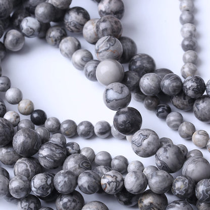 36PCS 10MM Natural Grey map Beads Round Loose Stone Beads for Jewelry Making DIY Energy Stone Healing Power Bracelet 15"