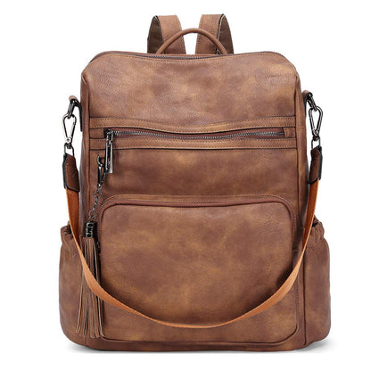 CLUCI Backpack Purse for Women Travel Backpack Large Leather Fashion Designer Lady Shoulder Bag with Tassel Brown