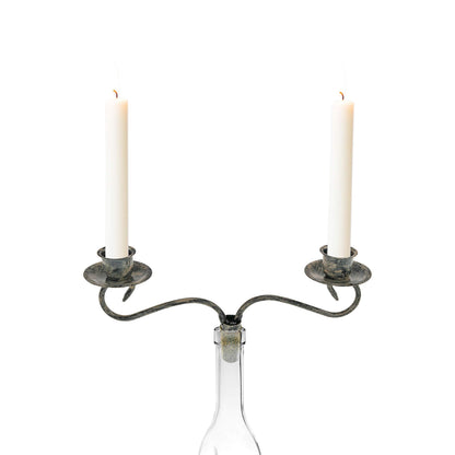 Wine Bottle Candle Holder Candelabra – 2 Candle Topper Set of 2 – Rustic Wine Bottle Decor for Table Centerpieces