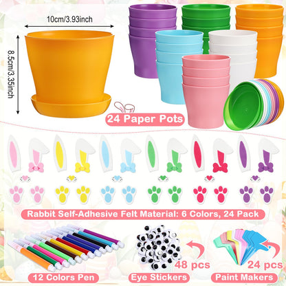 Ferrochef 24 Set Easter Bunny DIY Flower Pots Crafts Bulk Bunny Plant Cute Crafts Pot Graduation Party Favors Spring Decorative Garden Pots DIY Painting Kit Creative Art Project