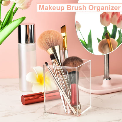 Mototo 2 Pieces Clear Acrylic Pen Holder & Pencil Cup Clear Makeup Bush Holder Acrylic Desktop Stationery Organizer for Office School Home Desk Accessories - 2 Pack, Square