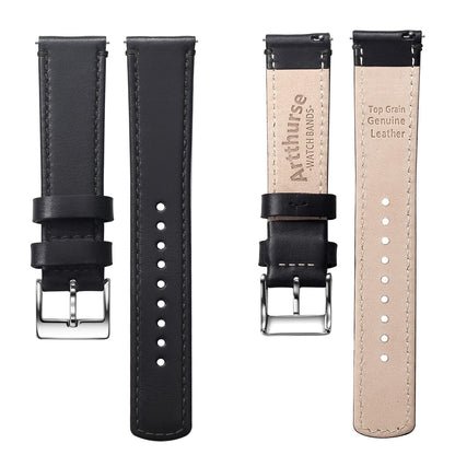 Artthurse Top Grain Leather Watch Band, Quick Release Genuine Leather, 18mm 20mm 22mm Watch Strap for Men and Women (Black/Silver, 20mm)