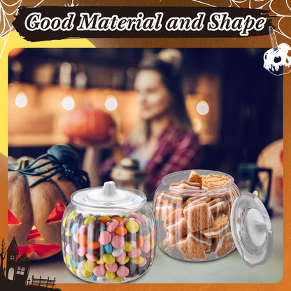 Mimorou 4 Pcs 42oz Halloween Pumpkin Jar with Lid Plastic Cookie Candy Jars with Airtight Lid Clear Pumpkin Shaped Snack Fruit Bowl for Halloween Fall Thanksgiving Home Indoor Party Decoration