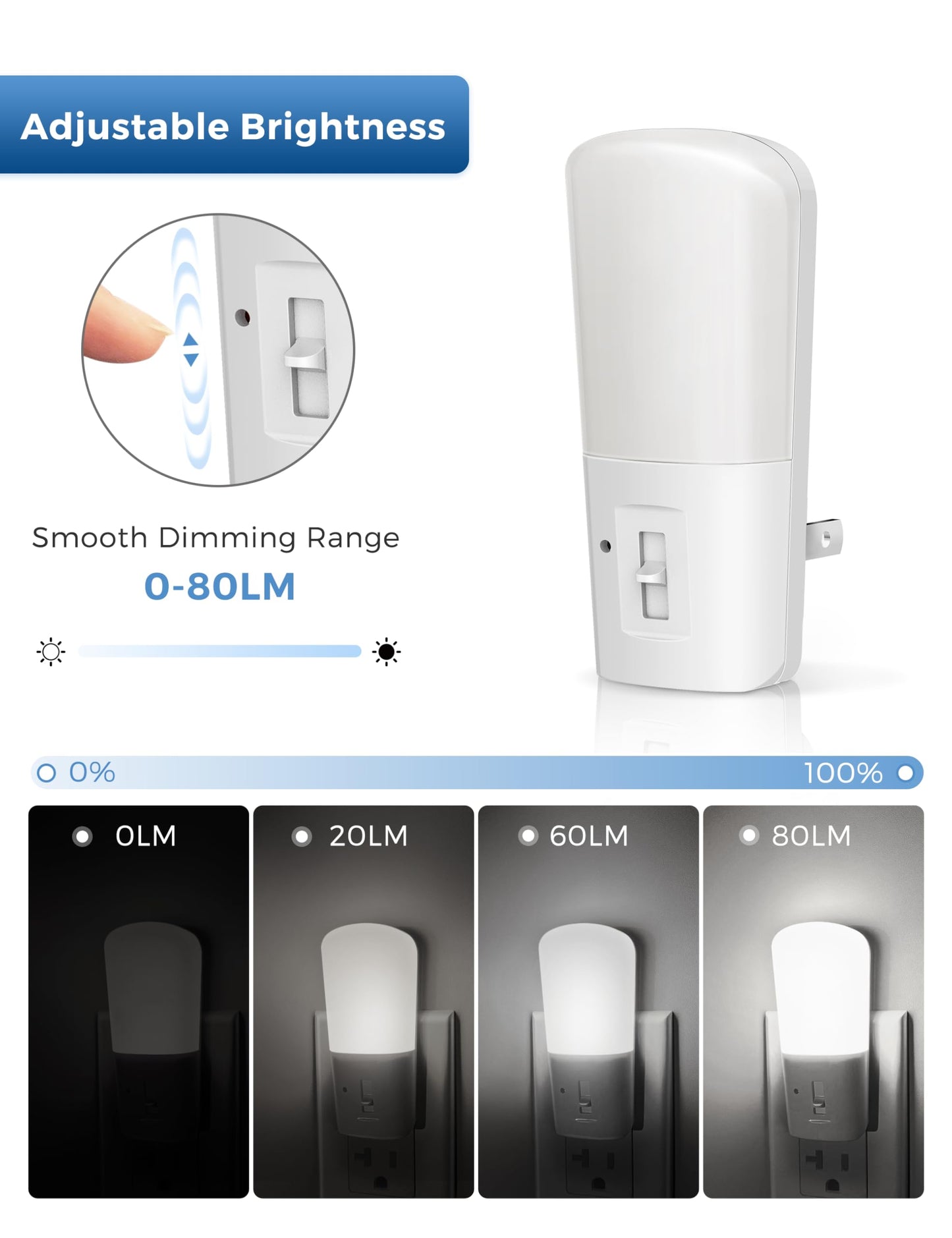 LOHAS Plug in Night Light, Dimmable LED Night Lights With Dusk to Dawn Sensor, Soft White 3000K Sleep Nightlight, Adjustable Brightness 5-80lm Mini Light for Nursery Kids Room Hallway Kitchen, 2 Pack