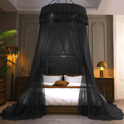 Kertnic Mosquito Net Bed Canopy for Girls, Princess Canopy Bed Curtain Fine Sheer Mesh Dome Bed Canopies, Girls & Adults Lace Tent for Twin Full Queen King Bed (Black)