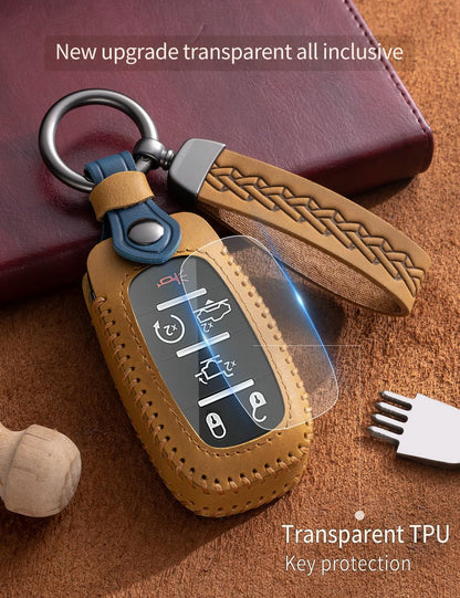 YINEOR for Dodge Ram Key Fob Cover Leather Car Key Case Protector keychain Smart Key Fob Holder Compatible for 2019-2026 Dodge Ram 1500 2500 3500 4500 5500 (Brown)