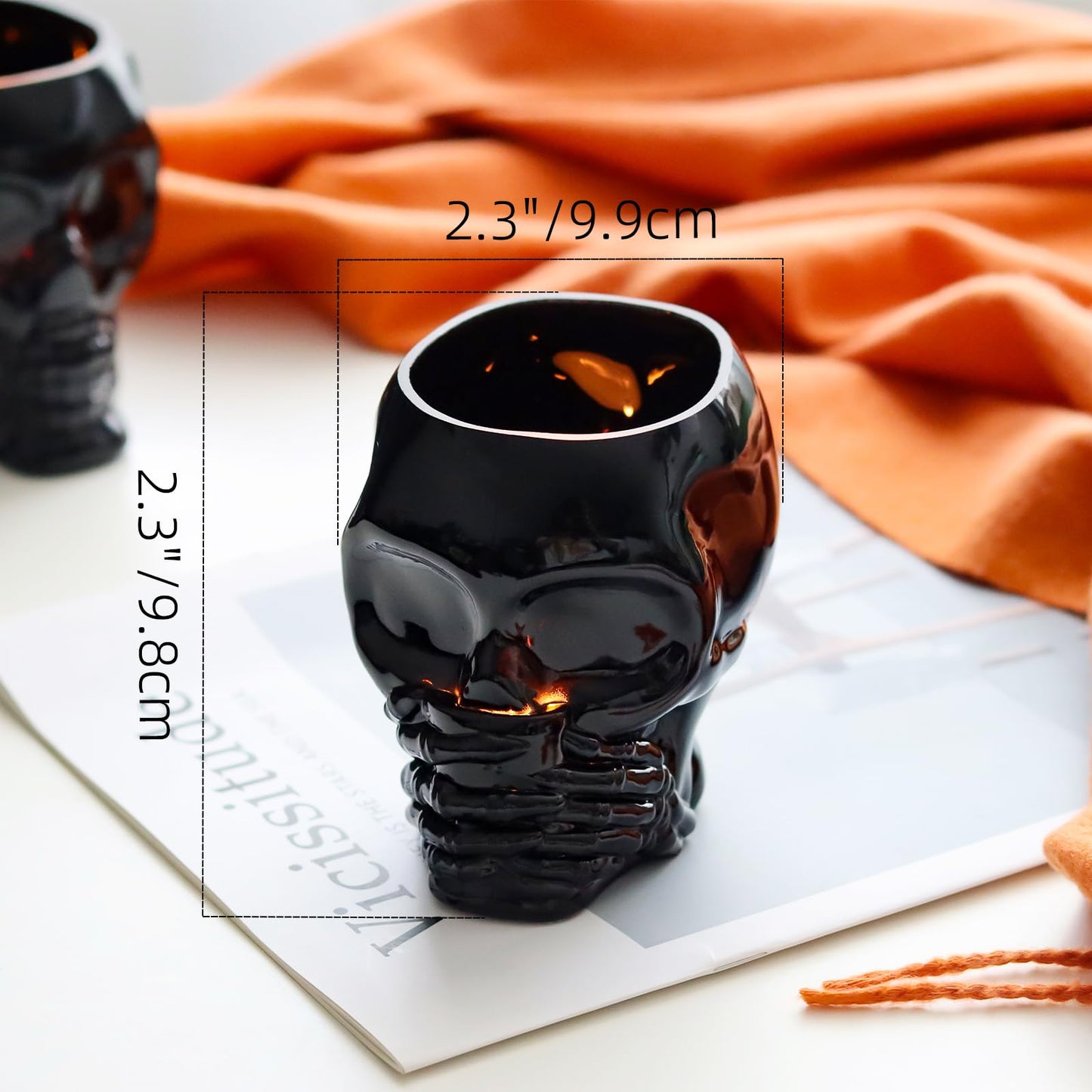Set of 2 Gothic Home Decor, See No Evil Speak No Evil Skeleton Makeup Brush Holder, Black Skull Pen Holder & Succulent Planter - Cool Desk Accessories for Men & Women, Spooky Halloween Room Decor Gift