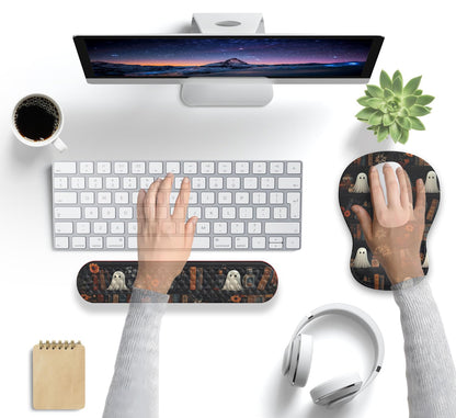 Ghost Book Mousepad with Wrist Rest Halloween Computer Keyboard Mouse Pad Black Cute, Mouse Pad with Wrist Rest for Computer Keyboard, 2 In1 Mousepad with Wrist Support Easy Typing&Relieve Wrist Pai