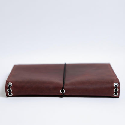 TORAKIP Genuine Leather A5 Notebook Cover – Refillable Journal Case with 3 Elastic Bands, Pen Holder & Inner Pockets, Fits Standard A5 Inserts 5.8 x 8.3 inch (Paper Not Included), Burgundy