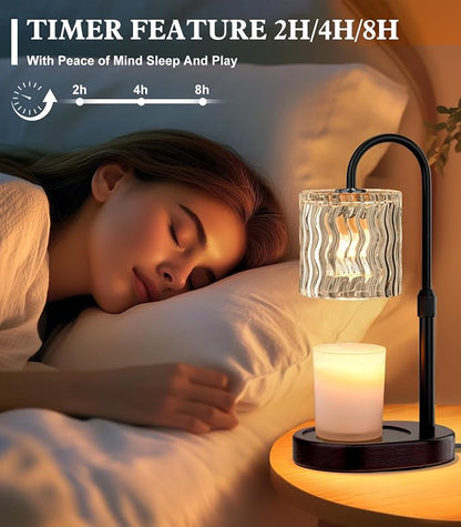 Candle Warmer Lamp Electric: Dimmable Timer Candles Warming Lamps - Height Adjustable Burner Jar - No Flame Scented Melts Wax - All Candle Jars Table Light Home Decor