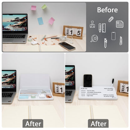Varhomax Glass Desk Buddy Whiteboard with Storage, Small Dry Erase Desktop White Board Caddy to-do List Memo Notepad for Office, School and Home Office Supplies