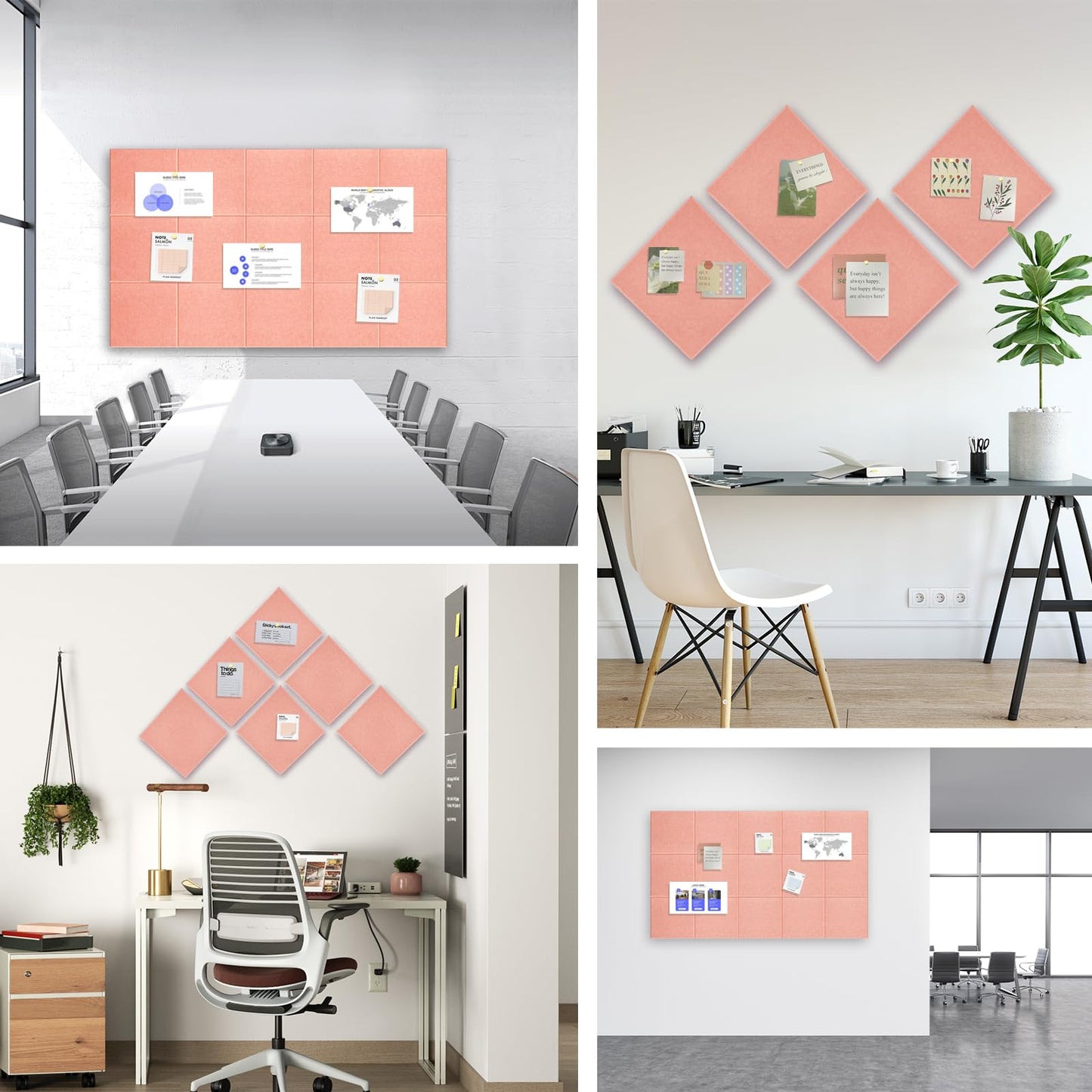 Large Cork Board for Office Wall Decor, 36"x24"- 6 Pack Felt Wall Tiles with Safe Removable Adhesive Tabs, 1/2" Thick, Felt Bulletin Board Pin Board Cork Boards for Walls - Pink
