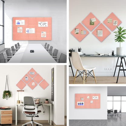 Large Cork Board for Office Wall Decor, 36"x24"- 6 Pack Felt Wall Tiles with Safe Removable Adhesive Tabs, 1/2" Thick, Felt Bulletin Board Pin Board Cork Boards for Walls - Pink