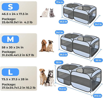 2-in-1 Dog Playpen, 58''Pop Up Cat Puppy Pet Playpen Indoor/Outdoor Cats Enclosed, Cat Dog Tent Crate Cage Kennel, Portable Playpen for Kitten, Small Animals Play Pen(No Divider, Unified Space)