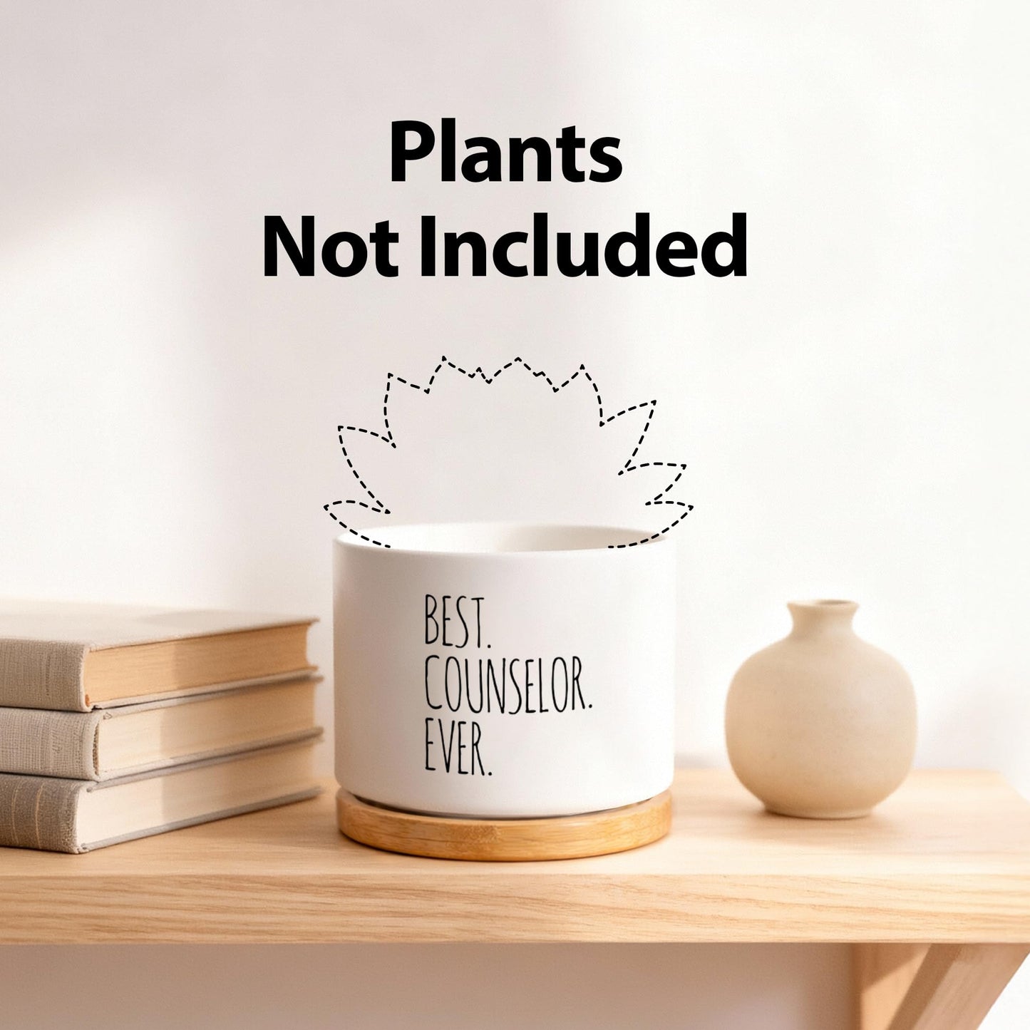 Best Counselor Ever Counselor Gifts Ceramic Succulent Plant Pot with Bamboo Tray Round Mental Health Therapist School Counselor Psychologist Home Office Decor Plant Lover 3.5 Inch White (No Plants)