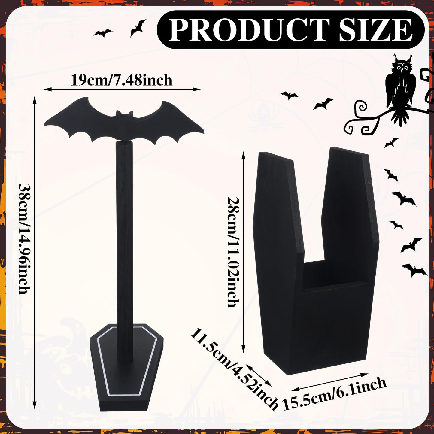 Uiifan Gothic Paper Towel Holder Bat Paper Towel Holder Coffin Kitchen Utensil Holders Halloween Gothic Kitchen Accessories Black Wood Spooky Decor for Home Table Bathroom Gifts Decoration