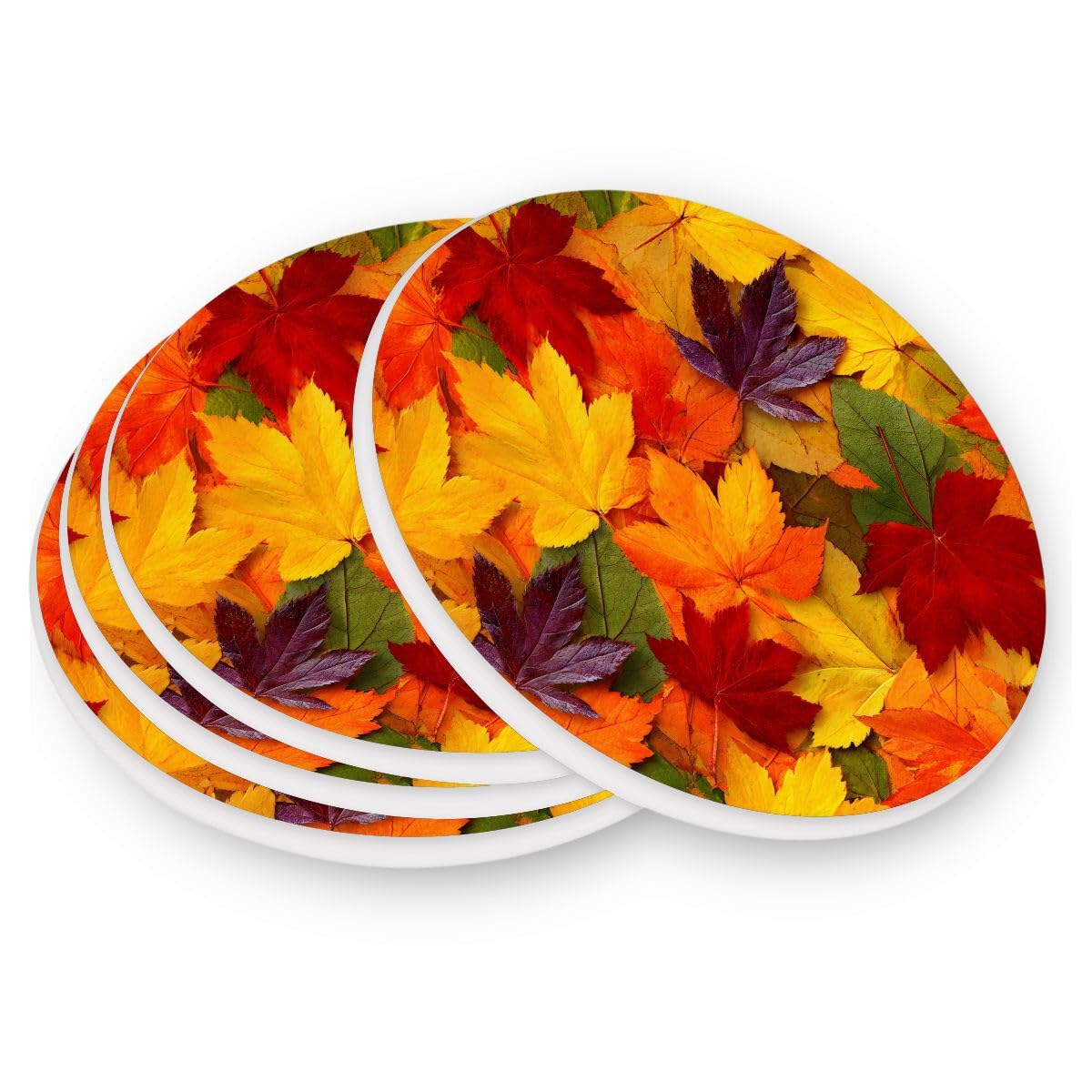 Autumn Maple Drink Coaster, Fall Yellow Leaves Round Drinks Coaster Set, Great Gifts Warming Presents Decor for Halloween Christimas Thanksgiving