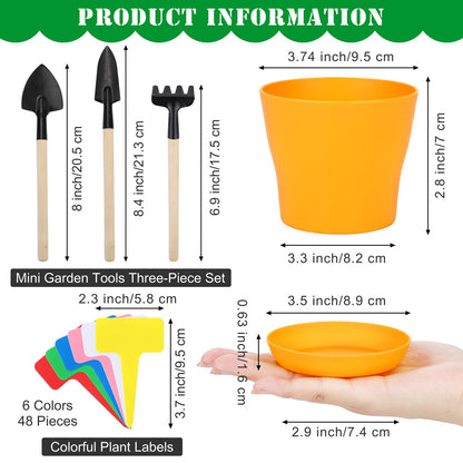 Hahood 48 Pack Plastic Planters 4 Inch Flower Plant Pots Indoor Set Thickened Seedling Nursery Pots Seed Starting Pots with Drainage Holes Saucers, Mini Garden Tools for Home Office Garden, Multicolor