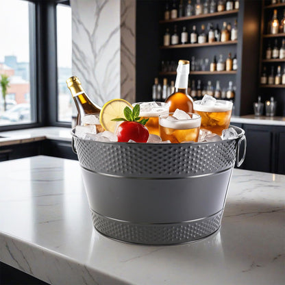 Ice Bucket for Parties Galvanized Beverage Tub, Drink Buckets Galvanized Bucket with Handles for Wine Beer Champagne Cocktails for Catering Bars(Black-1PC)