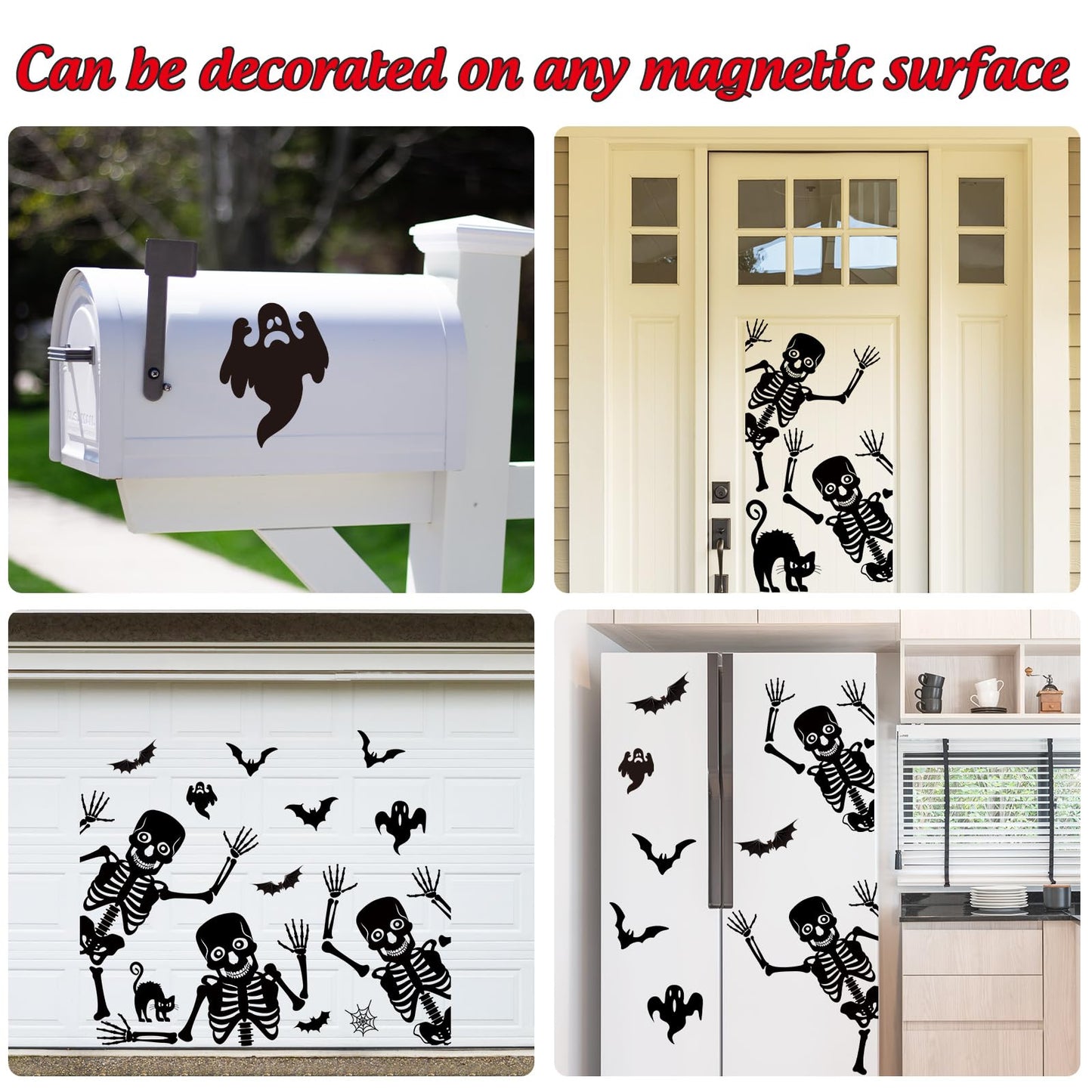 JarThenaAMCS 27Pcs Halloween Garage Decoration Magnet Dancing Skeleton Ghost Refrigerator Decals Black Magnetic Stickers for Party Home Door Car Dishwasher Decor