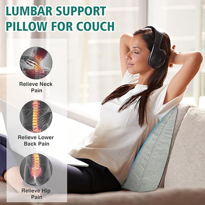 TANYOO Back Support Pillow for Recliner Soft Dual Layer Lumbar Support Pillow with Shredded Memory Foam Ergonomic Orthopedic Couch Lumbar Cushions for Elderly Lower Back Pain Relief Light Grey