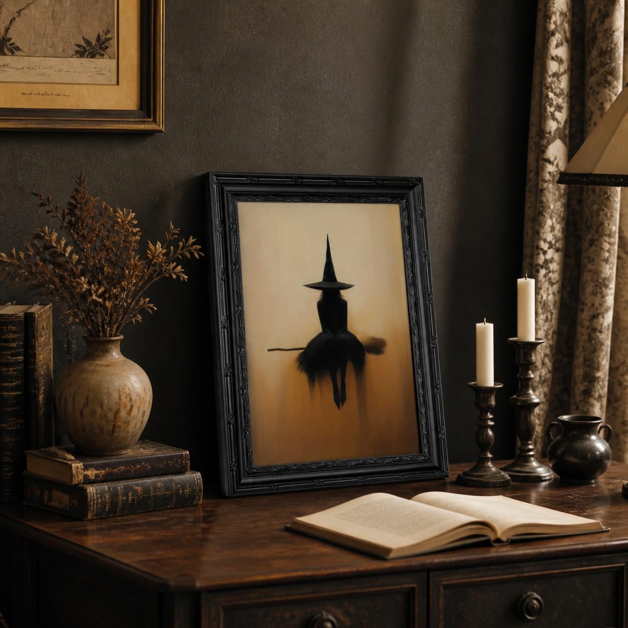 FKRYTYB Vintage Witch Silhouette Wall Art Gothic Canvas Painting, 9x11 in