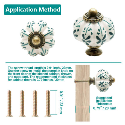 Seimneire 12pcs Ivory Pumpkin Knobs, Vintage Ceramic Cabinet Knobs, Dresser Drawer Door Knobs Drawer Pulls Dresser Handles with Mounting Screws - Leaf Pattern
