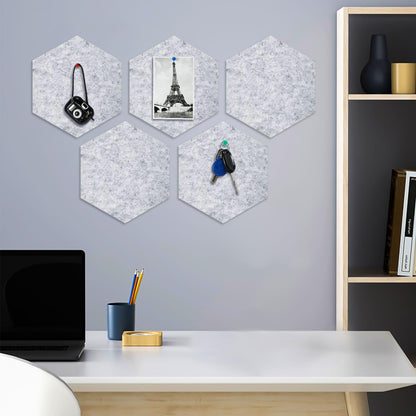 8 Packs Light Gray Hexagon Felt Pin Board, 12" Bulletin Board with 30 Push Pins, Felt Board for Home Kitchen Office Decor, Self-Adhesive Corkboard Tiles for Walls School Message Photos Memos
