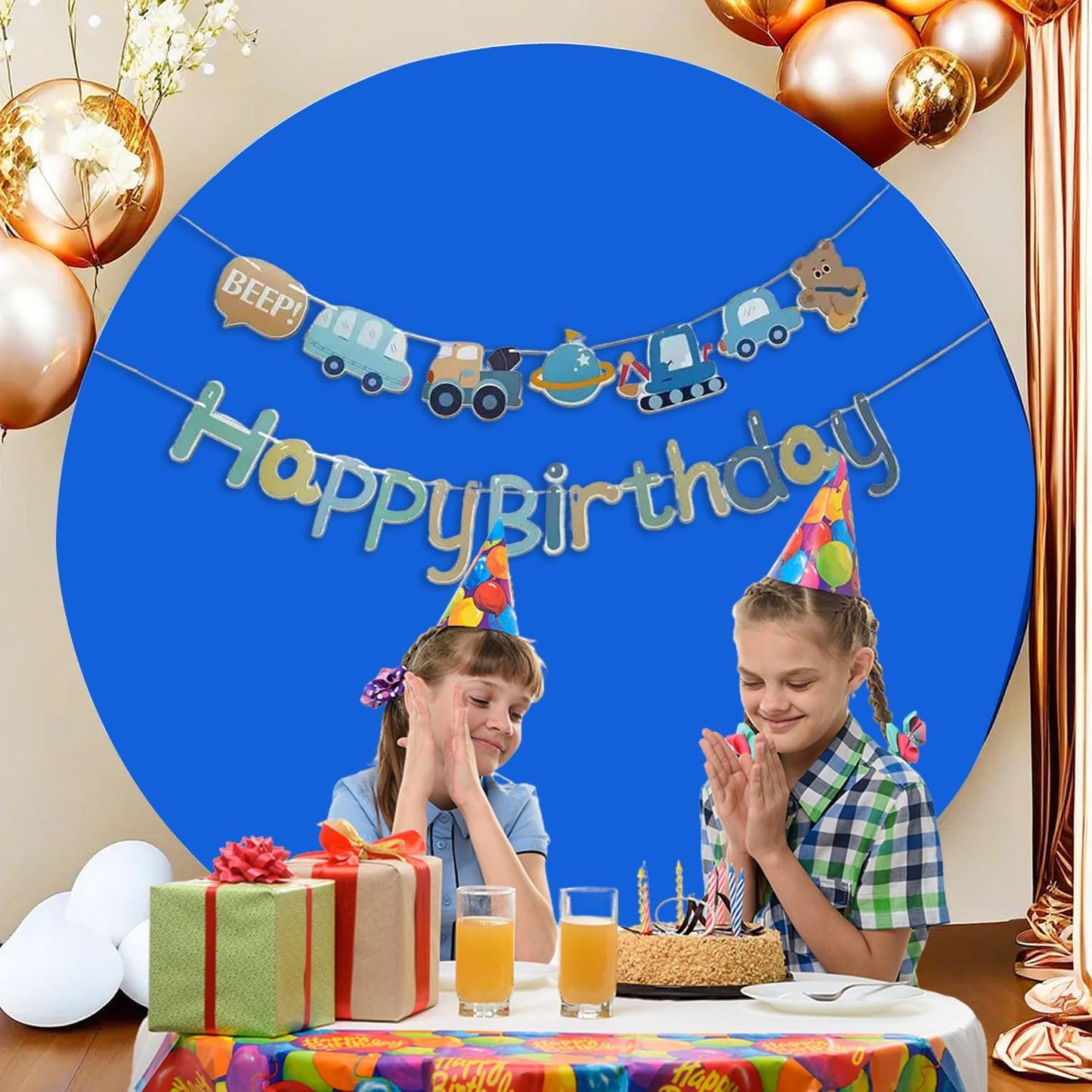 GUANSEN 6.5FT Royal Blue Round Wedding Backdrop Cover,Circle Balloon Arch Backgound Stand Cover for Birthday Party Baby Shower Halloween Decoration (Royal Blue)