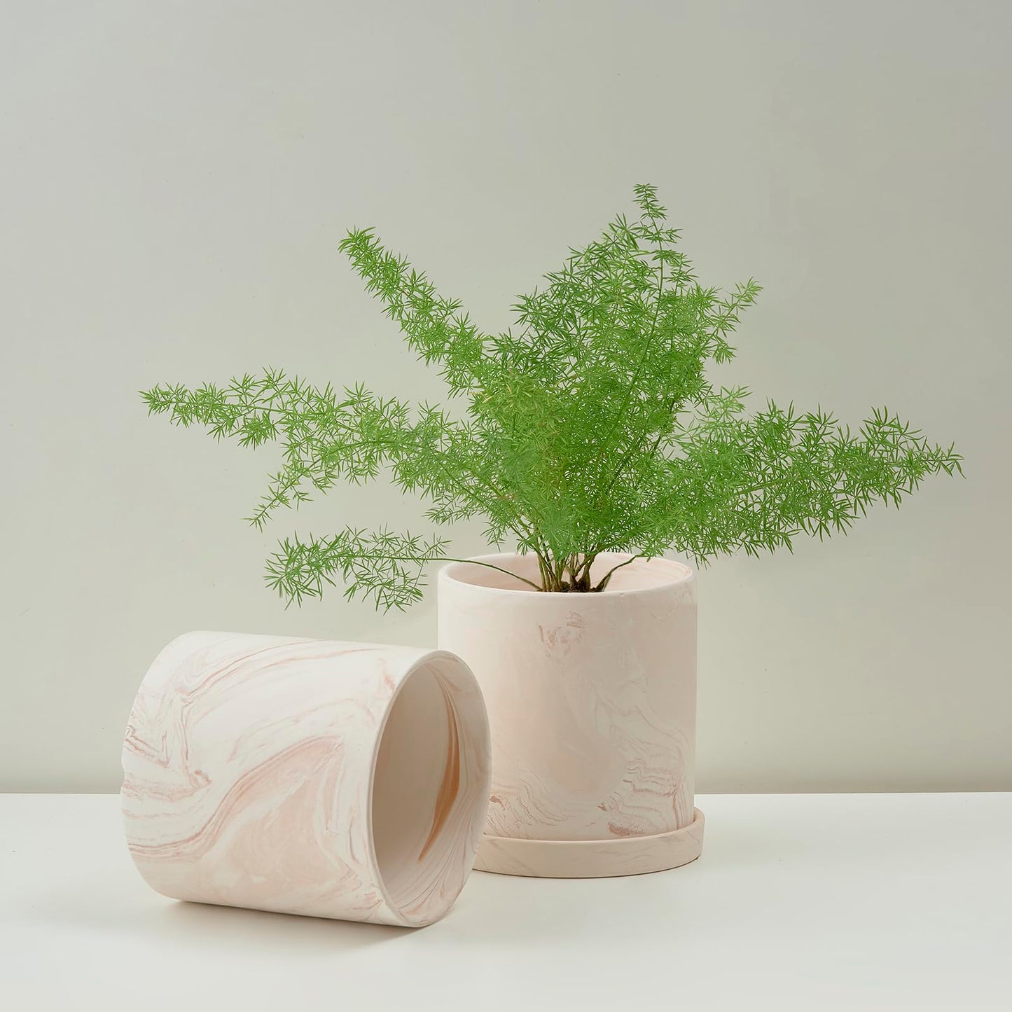ZICZAMLA 4 inch Plant Pot - Terra Cotta Flower Planters Indoor - Modern Succulents Containers with Drain Hole & Saucer, Decorate Home, Office (Pink)