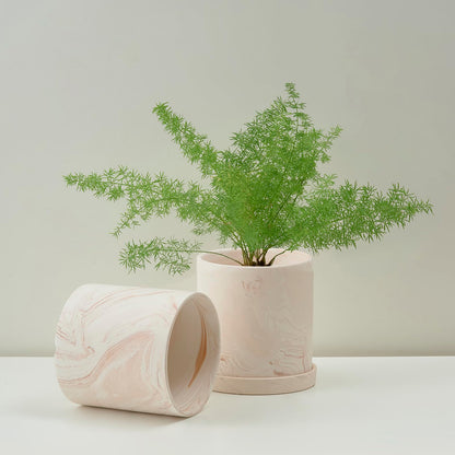 ZICZAMLA 4 inch Plant Pot - Terra Cotta Flower Planters Indoor - Modern Succulents Containers with Drain Hole & Saucer, Decorate Home, Office (Pink)