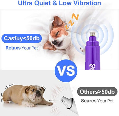 Casfuy Dog Nail Grinder with LED Light - Upgraded 2-Speed Electric Pet Nail Trimmer Powerful Painless Paws Grooming & Smoothing for Small Medium Large Dogs & Cats (Purple)