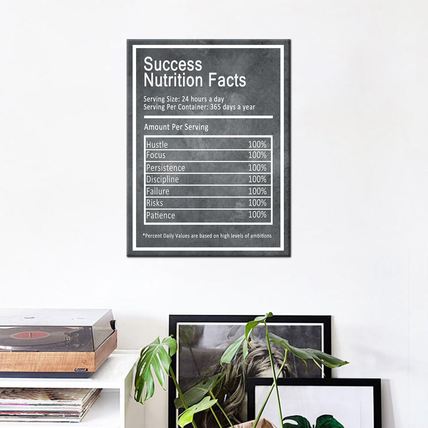 YSPCSUN Inspirational Wall Art for Office Decor Success Nutrition Facts Canvas Prints Framed Motivational Posters Positive Affirmations Artwork for Gym Men Bedroom Living Room 24x18 Inch