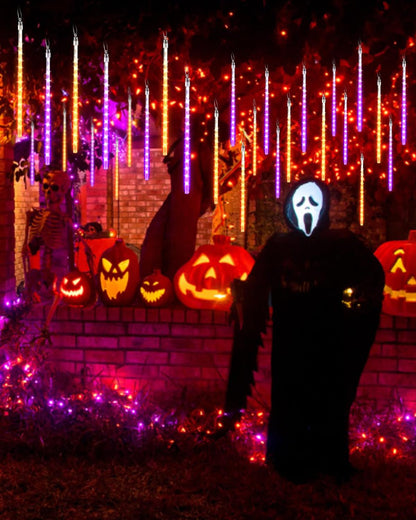Flacchi Halloween Lights Outdoor 20 Tubes 480 LED Raindrop Meteor Shower Icicle Lights with Timer Function Cascading Light Falling Rain Light for Halloween Orange Purple