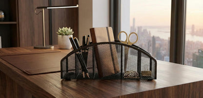 Yunsphere 5-Tier Desk Organizer & Pen Holder, Large-Capacity Metal Mesh Pencil Cup, Cute Aesthetic Desktop Caddy for Markers, Art Supplies, Makeup Brushes, Black