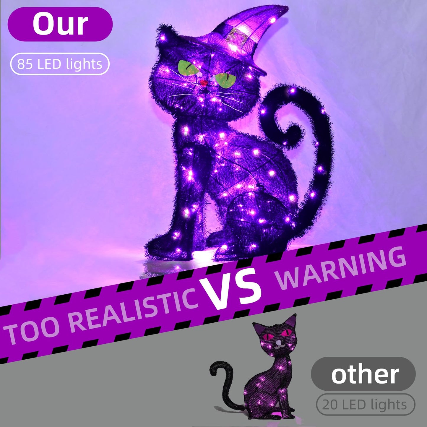 Halloween Decorations Outside Witch Cat - HOYECHI Outdoor Halloween Decor Lighted Black Cat 2ft, Light Up Cat with 85 Led Lights, Ground Stakes, for Front Yard Porch Gardens Lawns Party