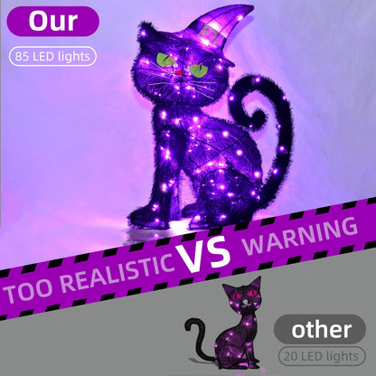 Halloween Decorations Outside Witch Cat - HOYECHI Outdoor Halloween Decor Lighted Black Cat 2ft, Light Up Cat with 85 Led Lights, Ground Stakes, for Front Yard Porch Gardens Lawns Party